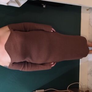 Off-Shoulder Brown Sweater Dress